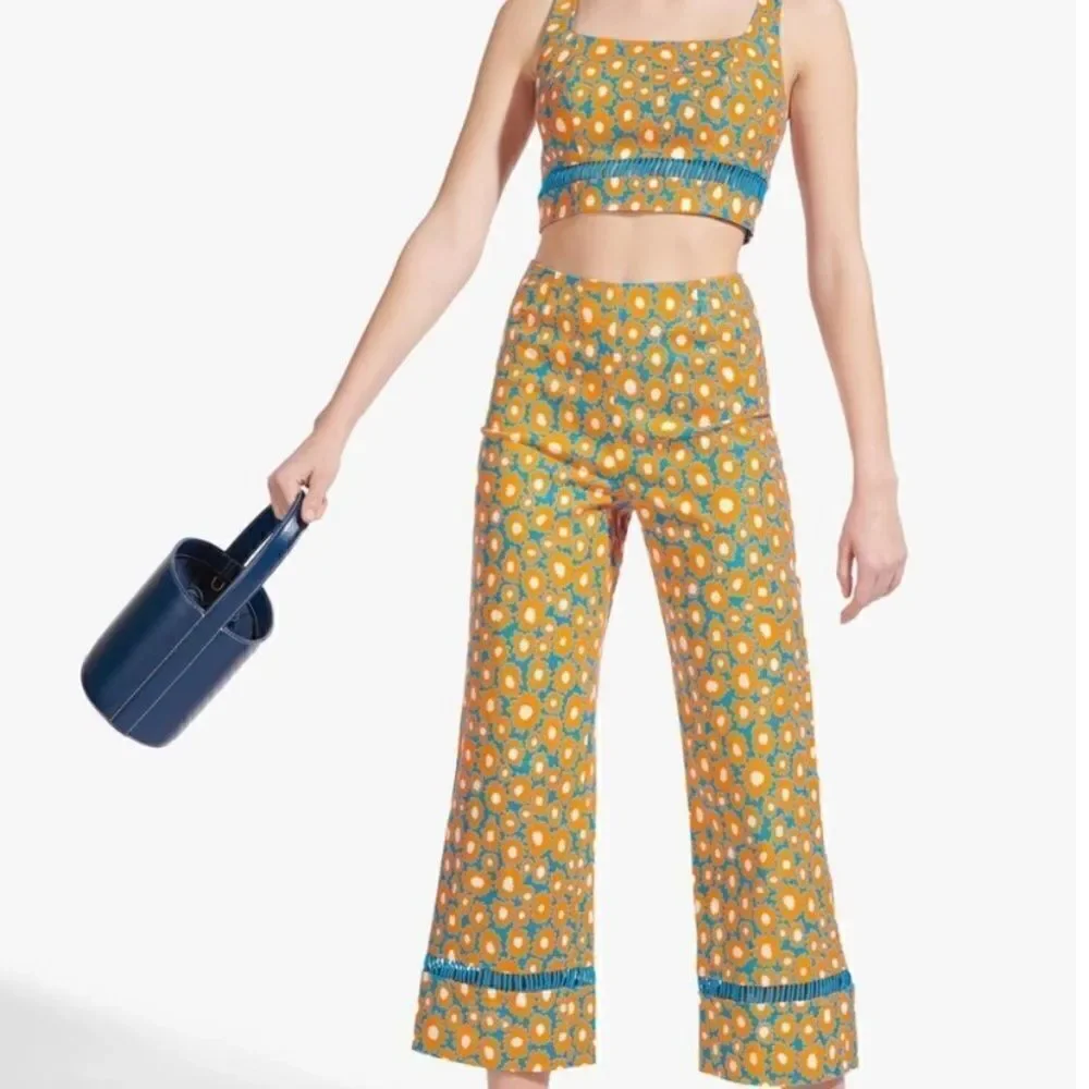 Stud Mantis Blue Crop Top Orange Floral Daisy Size 00